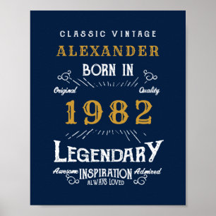40th Birthday 1982 Add Name Legendary Blue Gold Poster