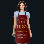 40th Birthday 1982 Elegant white Red Gold Apron<br><div class="desc">A wonderful birthday gold design on an apron for that special celebration. Easily customize the text using the template provided. Part of the setting standards range of birthday supplies.</div>