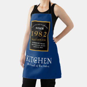 40th Birthday 1982 Name Elegant Black Gold Blue Apron