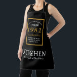 40th Birthday 1982 Name Elegant Black Gold Chic Apron<br><div class="desc">A wonderful birthday black and gold design on an apron for that special celebration. Easily customize the text using the template provided. Part of the setting standards range of birthday supplies.</div>