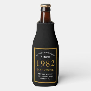 40th Birthday 1982 Name Elegant Chic Black Gold Bottle Cooler