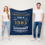 40th Birthday 1983 Add Name Legend Retro Blue Gold Fleece Blanket<br><div class="desc">Birthday vintage design "Original Quality Legendary Inspiration" fleece blanket. Add the name and year as desired in the template fields creating a unique birthday celebration item. Team this up with the matching gifts,  party accessories,  and clothing available in our store www.zazzle.com/store/thecelebrationstore</div>