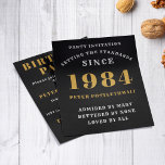 40th Birthday 1984 Black Gold Personalized For Him<br><div class="desc">Elegant Black and Gold 40th Birthday Invitation - Create Your Own Personalized Design. Setting the stage for a remarkable celebration starts with the perfect invitation. Our elegant black and gold 40th birthday invitation is the perfect choice for this milestone event. Bathed in black for a touch of sophistication and adorned...</div>