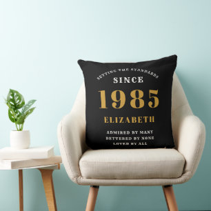 40th Birthday 1985 Black Gold lady's Personalized Throw Pillow