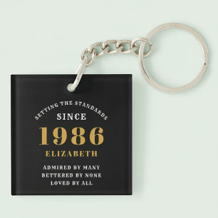 40th Birthday 1986 Black Gold Personalized Keychain