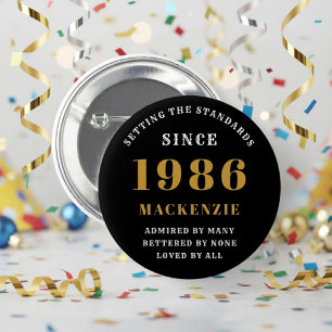 40th Birthday 1986 Elegant Chic Black Gold 2 Inch Round Button