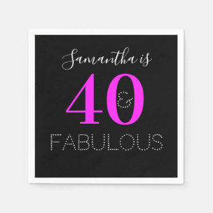 40th Birthday 40 Fabulous Personalized Neon Pink Napkin
