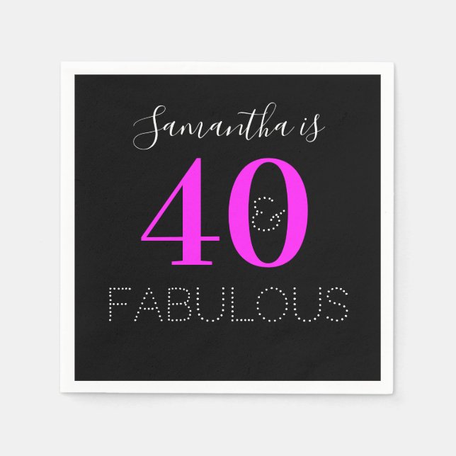 40th Birthday 40 Fabulous Personalized Neon Pink Napkin (Front)
