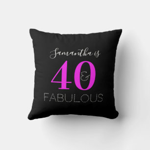 40th Birthday 40 Fabulous Personalized Neon Pink Throw Pillow