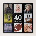 40th birthday 40 photo collage guy man black jigsaw puzzle<br><div class="desc">A gift for a man's 40th birthday, celebrating his life with a collage of 8 of your photos. Templates for age 40 and a date. Date of birth or the date of the anniversary. White colored letters. Black background.</div>