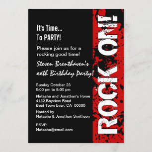 40th Birthday 40 Rocks! Grunge Red and Black A08 Invitation