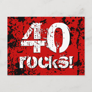 40th Birthday 40 Rocks! Grunge Red and Black A10 Announcement Postcard