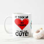 40th Birthday 40 Year Old Personalized Cute Heart Coffee Mug<br><div class="desc">Personalized 40th birthday cute funny red heart design coffee mug. A wonderful family fun 40 year old party gift for that special daughter or mother. Have a best friend turning 40? Create your own girly design, simply add your name of choice to the sweet illustration for a feminine pun. A...</div>