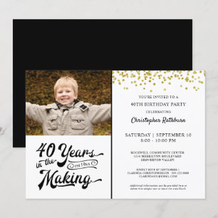 40th Birthday 40 YEARS IN THE MAKING Gold Confetti Invitation