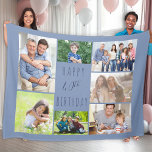 40th Birthday 7 Photo Collage Blue Fleece Blanket<br><div class="desc">Photo Blanket - personalized keepsake gift to say Happy 40th Birthday. The photo template is set up for you to add 7 of your favourite photos which are displayed in a photo collage around the birthday greeting. The wording simply reads "Happy 40th Birthday" in casual typography. "40th" is actually editable...</div>