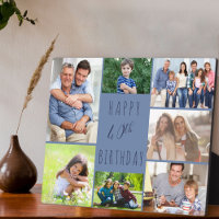 40th Birthday 7 Photo Collage Two Tone Blue