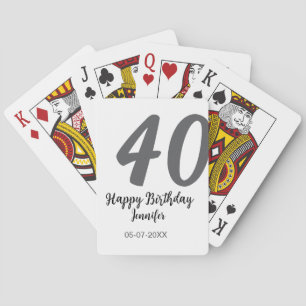 40th birthday add name date year black template go playing cards