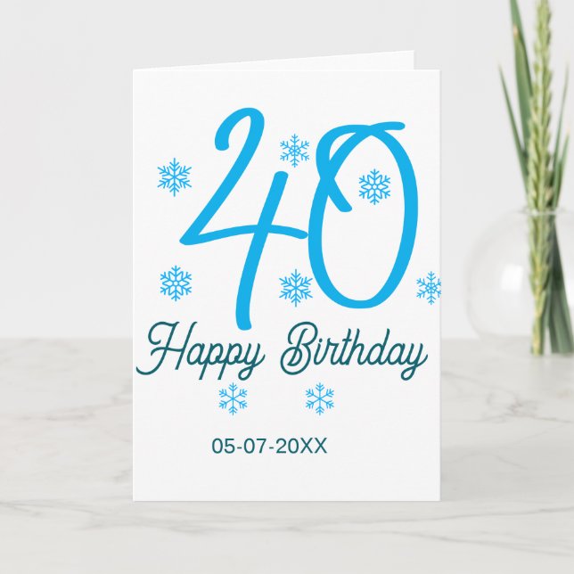 40th birthday add name date year blue template (Front)