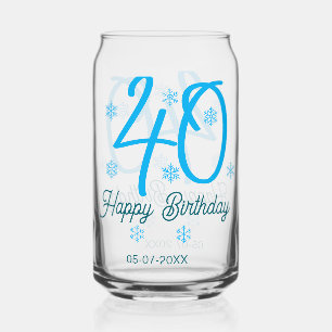40th birthday add name date year blue template can glass