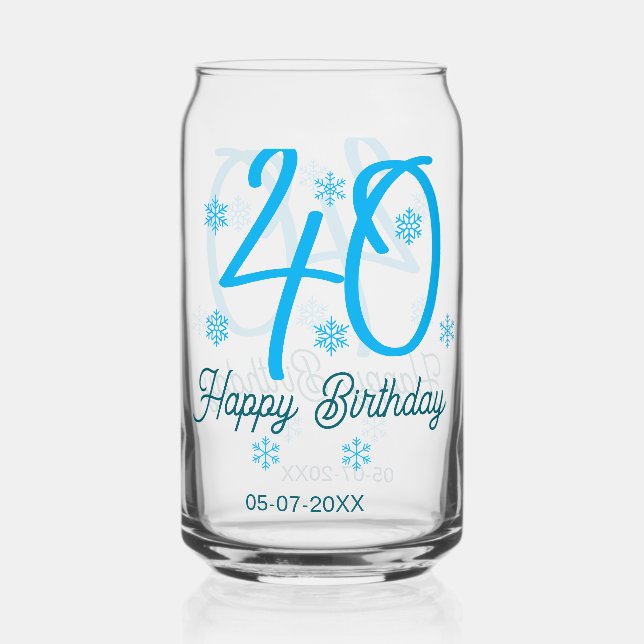 40th birthday add name date year blue template can glass (Front)