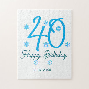 40th birthday add name date year blue template jigsaw puzzle