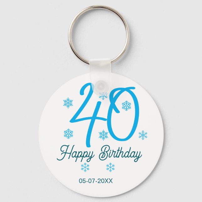40th birthday add name date year blue template keychain (Front)