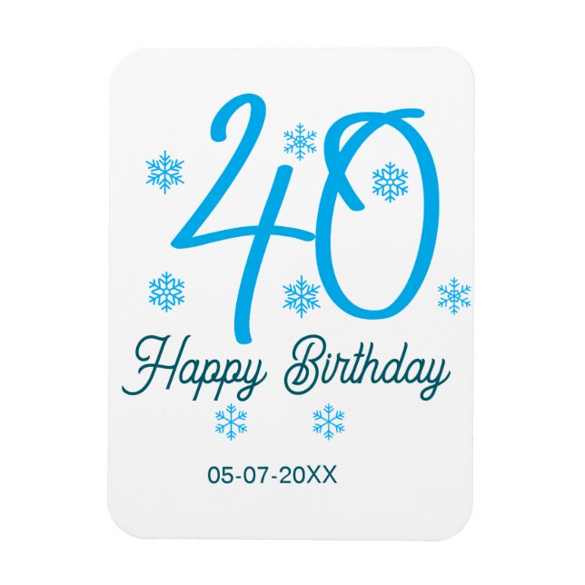 40th birthday add name date year blue template magnet (Vertical)