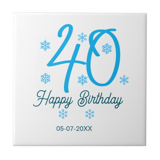 40th birthday add name date year blue template tile (Front)