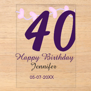 40th birthday add name date year purple floral pin acrylic invitations