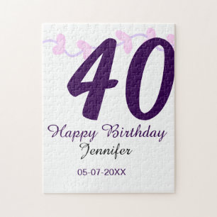 40th birthday add name date year purple floral pin jigsaw puzzle