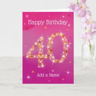 40th Birthday - Age 40 - Star Numbers - Pink  Card