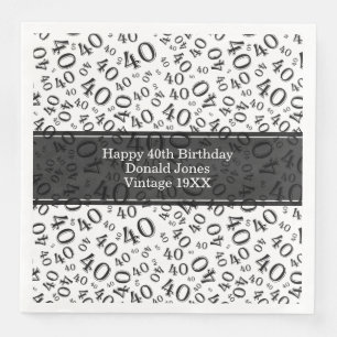 40th Birthday Age Number Pattern Black/White Napkin