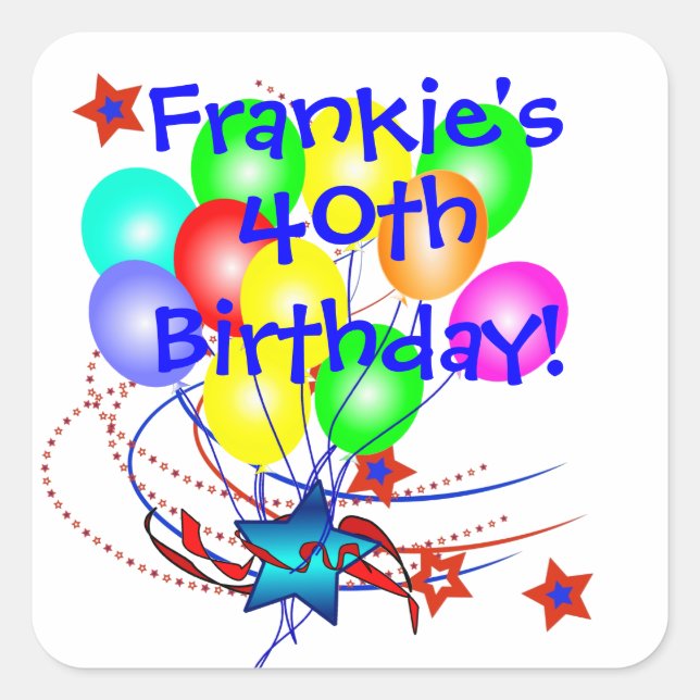 40th Birthday Any Age & Name Fun Birthday Stickers (Front)