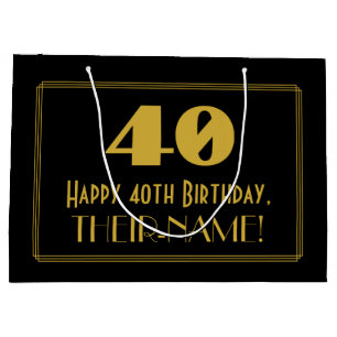40th Birthday — Art Deco Inspired Look "40" & Na Large Gift Bag