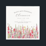 40th Birthday August Birth Flower Custom Napkin<br><div class="desc">Perfect table decor for an August birthday party. Pink gladiolus is the birth flower for that month. It forms a pretty watercolor bottom border on this floral personalized napkin. The birthday guest of honour's name, age and birthdate are placed above it using elegant calligraphy and typography. All text is editable....</div>