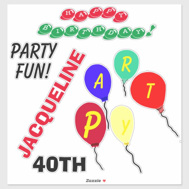 40th Birthday Balloons Personalize Age (Sheet)