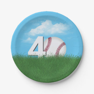 40th Birthday Baseball In Green Grass Paper Plate