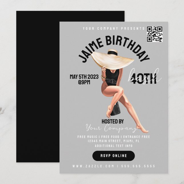 40th Birthday Bash Event Club Style Flyers  Invitation (Front/Back)