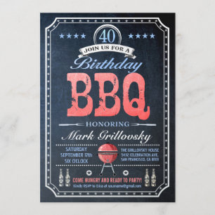 40th Birthday BBQ Invitations   Chalkboard