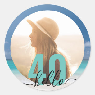 40th Birthday Beach Photo Personalized Classic Round Sticker