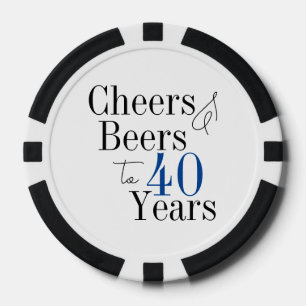 40th Birthday Beers and Cheers Typography Party  Poker Chips