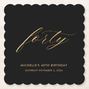 40th Birthday Black and Gold look Paper Coaster
