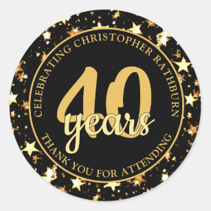 40th Birthday Black and Gold Stars THANK YOU Classic Round Sticker