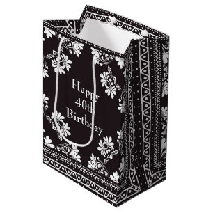 40th Birthday Black and White Bandanna Medium Gift Bag