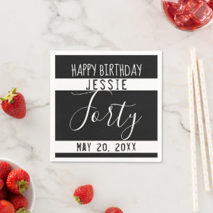 40th Birthday Black and White Custom Paper Napkins