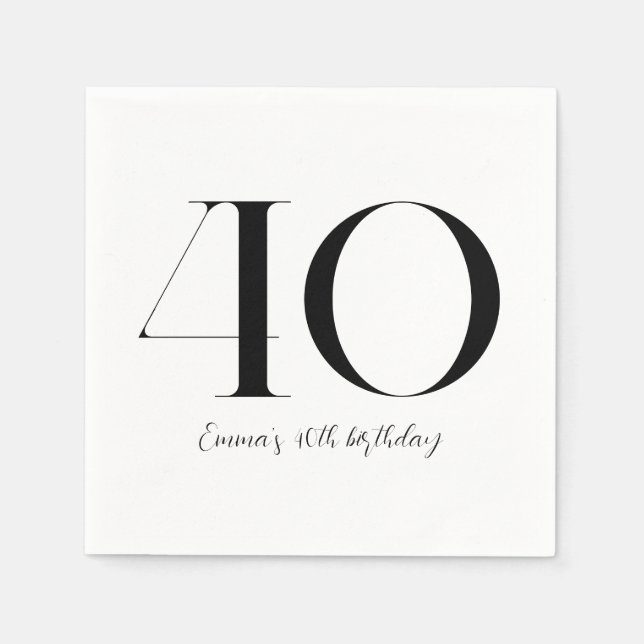 40th Birthday Black and White Napkin (Front)