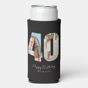 40th Birthday Black Custom Photo Seltzer Can Cooler