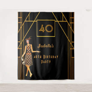 40th birthday black gold 1920's art deco tapestry