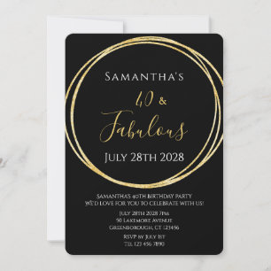 40th Birthday Black Gold Birthday Party Invitation