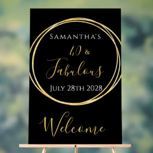 40th Birthday Black Gold Birthday Party Welcome Acrylic Sign